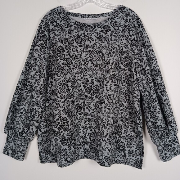 Ophelia Roe Tops - Ophelia Roe 2X Gray Black Floral Pullover Top
